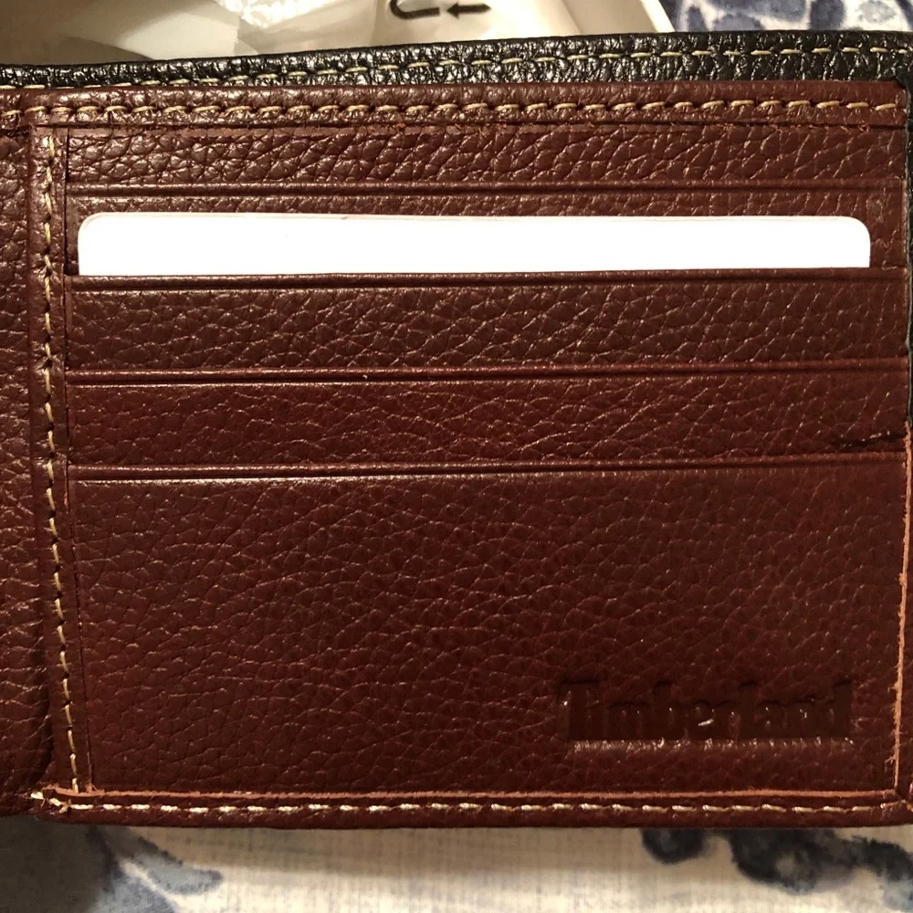 Timberland Men's Leather Passcase Credit Card Id Billfold Wallet Blk/Brown